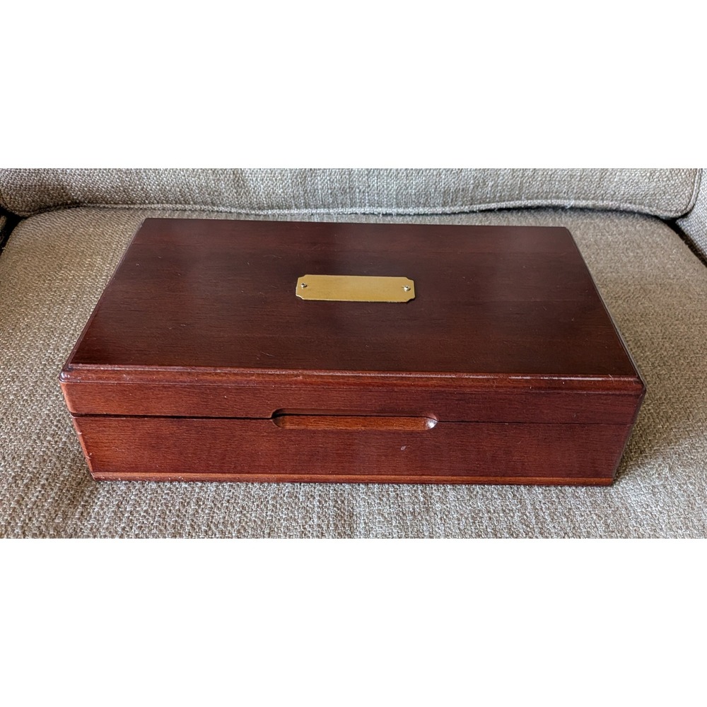 Vintage Linden Wooden Jewelry Box with Brass Plate
